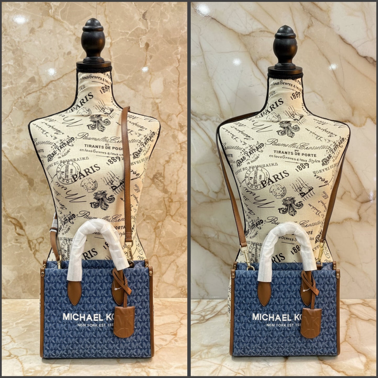 MICHAEL KORS MIRELLA SMALL SHOPPER TOP ZIP CROSSBODY BAG - DENIM MULTI LOGO