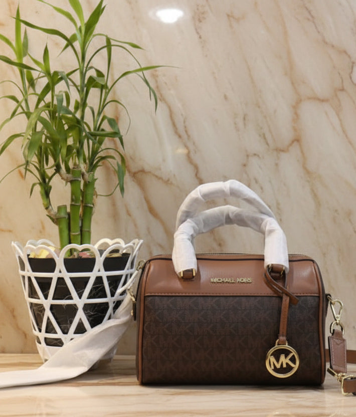 MICHAEL KORS XS TRAVEL DUFFLE CROSSBODY IN SIGNATURE BROWN
