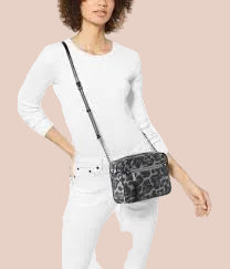 MICHAEL KORS EW JET SET NYLON CHAIN CROSSBODY - BLACK/GREY GUN METAL