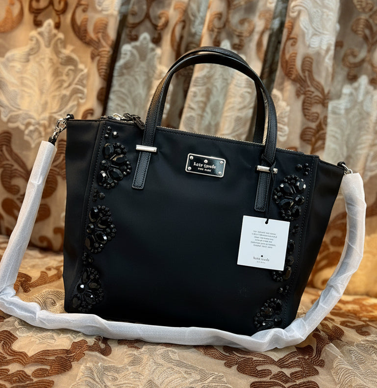 حقيبة يد كيت سبيد نيويورك أليس ويلسون رود مزينة بسحاب وأزرار كبس - نايلون - أسود