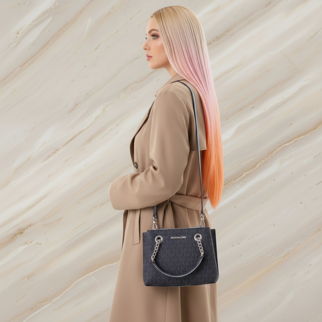 MICHAEL KORS SMALL TEAGEN LEATHER SATCHEL - SIGNATURE ADMIRAL BLUE