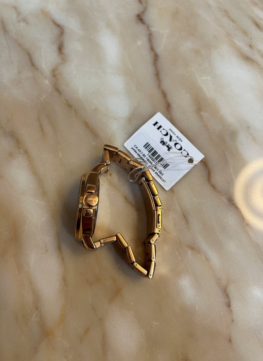 ساعة كوتش ذات وجه كبير - مطلية بالذهب الوردي والفولاذ المقاوم للصدأ