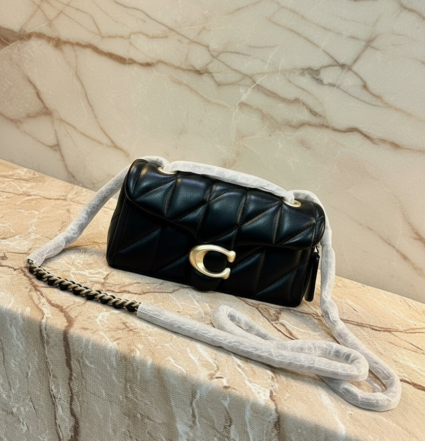 حقيبة كوتش مبطنة بنقشة تابي 20 - أسود - جلد نابا