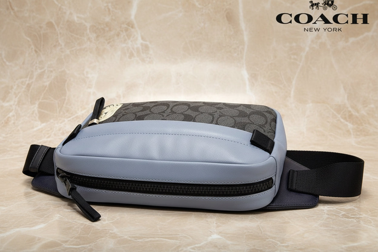 COACH EDGE BODYBAG/CHEST BAG COLORBLOCK BLUE & SIG CHARCOAL BLACK - WITH COAC PATCH