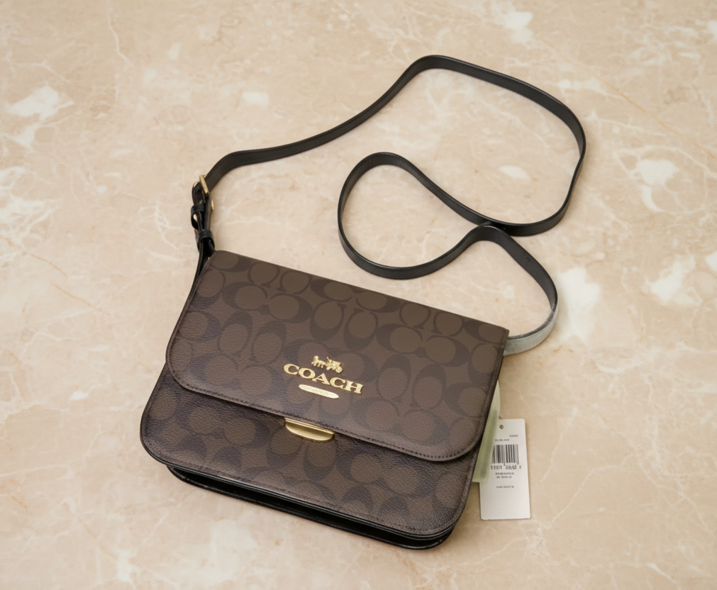COACH BRYNN FLAP IN SIGNATURE CANVAS BROWN BLACK