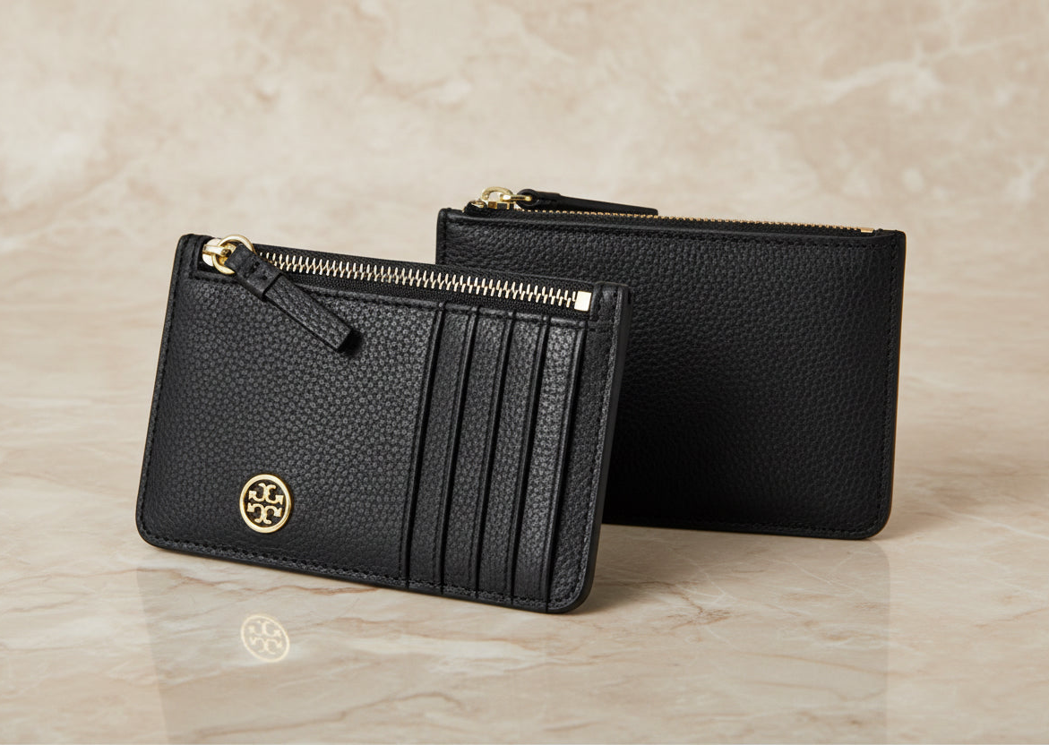 TORY BURCH ROBINSON SLIM LEATHER ZIP-TOP CARD CASE