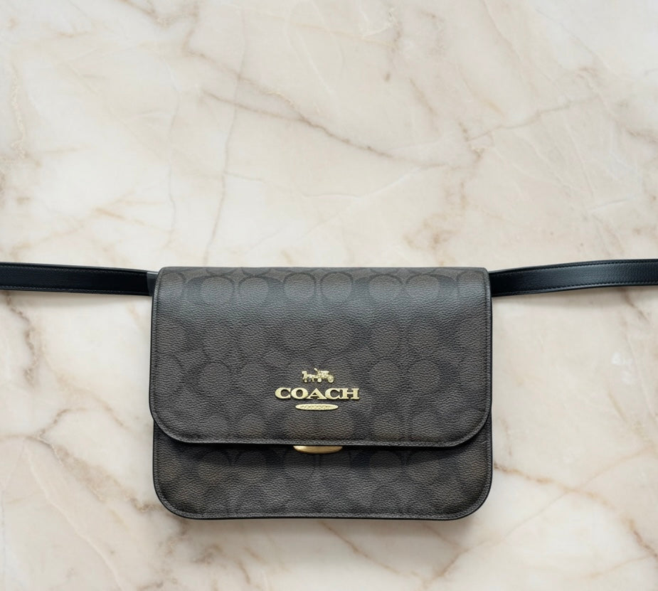 COACH BRYNN FLAP IN SIGNATURE CANVAS BROWN BLACK