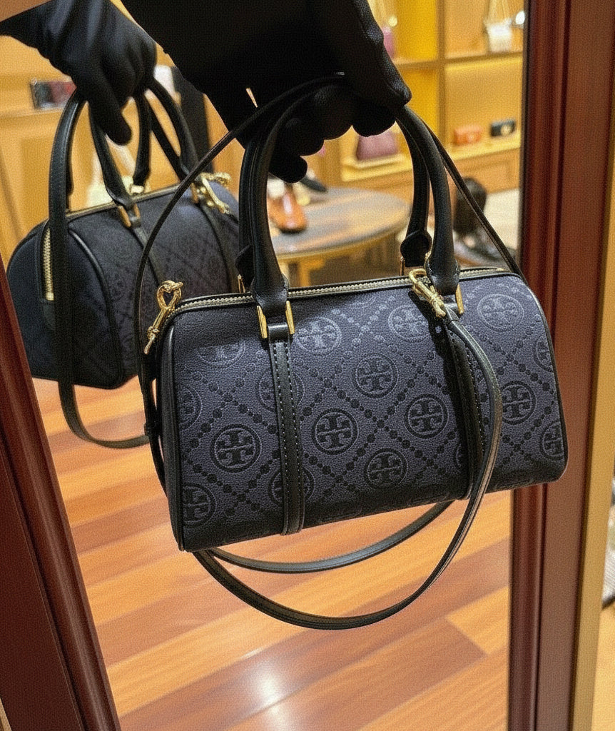 TORY BURCH PETITE JACQUARD T MONOGRAM BARREL - BLACK