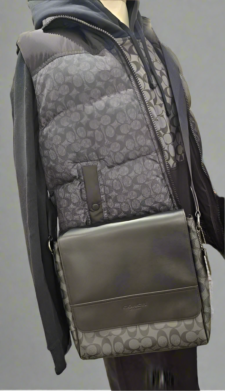 COACH HOUSTON MAP CROSSBODY BAG - SIGNATURE COATED CANVAS & REFINED CALF LEATHER