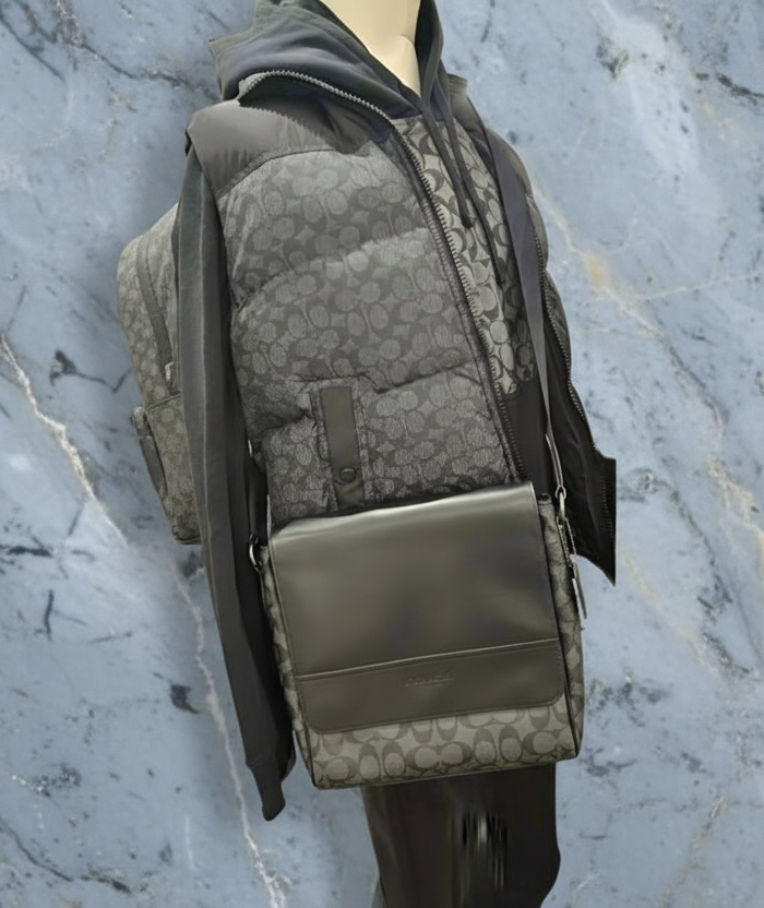 COACH HOUSTON MAP CROSSBODY BAG - SIGNATURE COATED CANVAS & REFINED CALF LEATHER