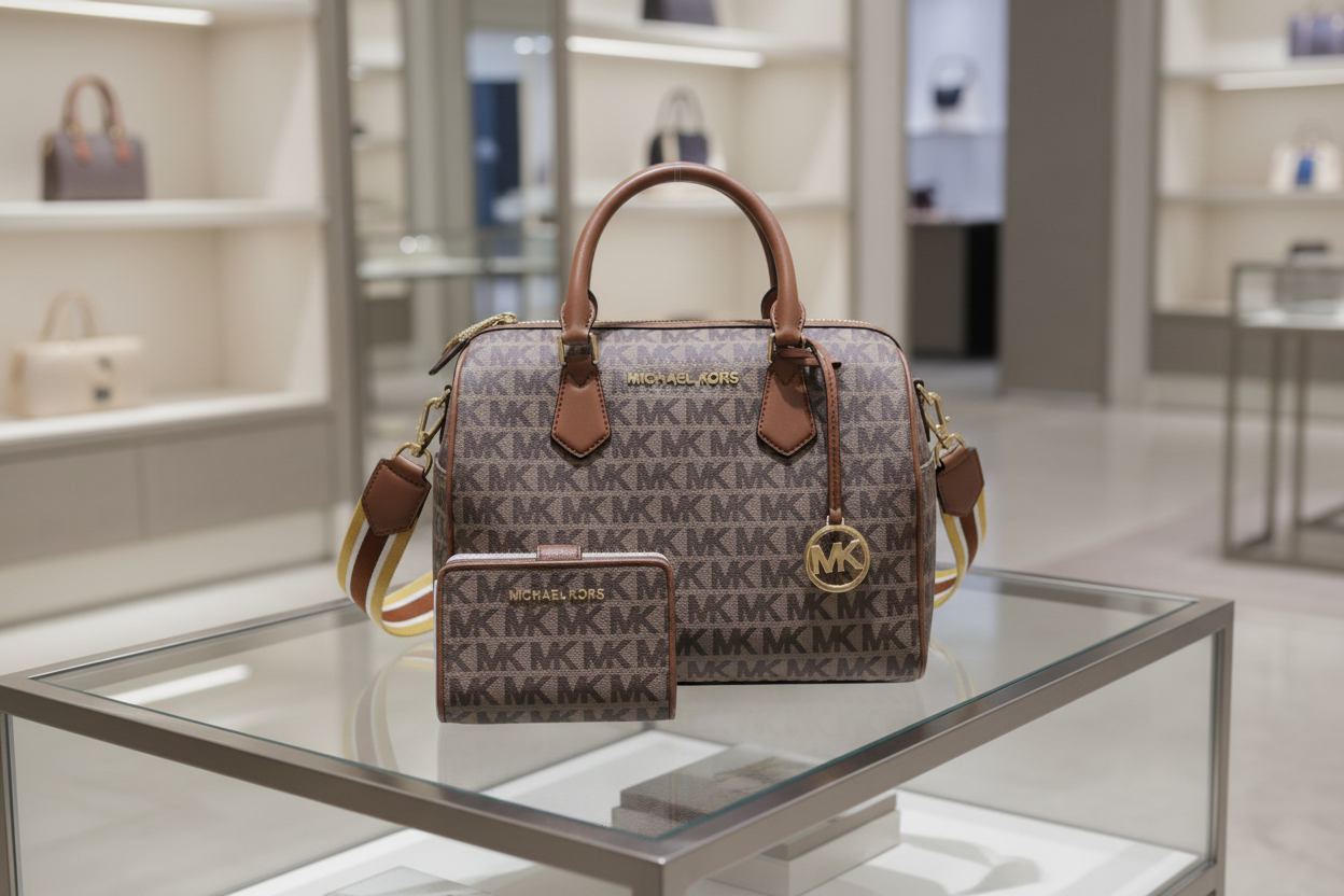 BUNDLE ‼️ MICHAEL KORS BEDFORD DUFFLE LARGE IN SIGNATURE JACQUARD & MEDIUM BIFOLD CORNER ZIP WALLETS