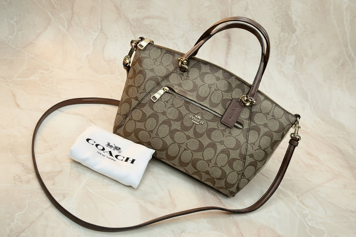 COACH SMALL PRAIRIE SATCHEL IN SIGNATURE CANVAS KHAKI BROWN