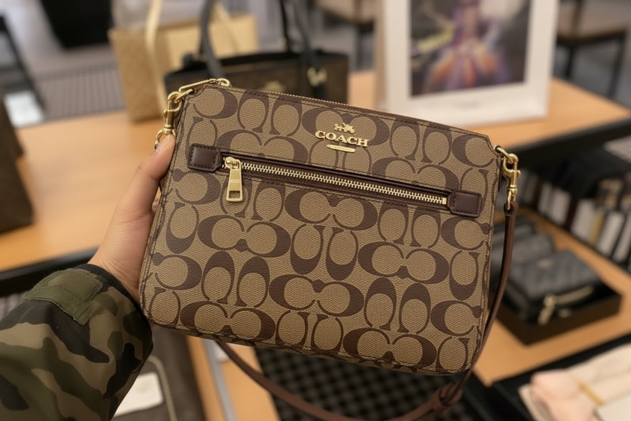 COACH GALLERY FILE CROSSBODY IN SIGNATURE CANVAS - KHAKI BROWN
