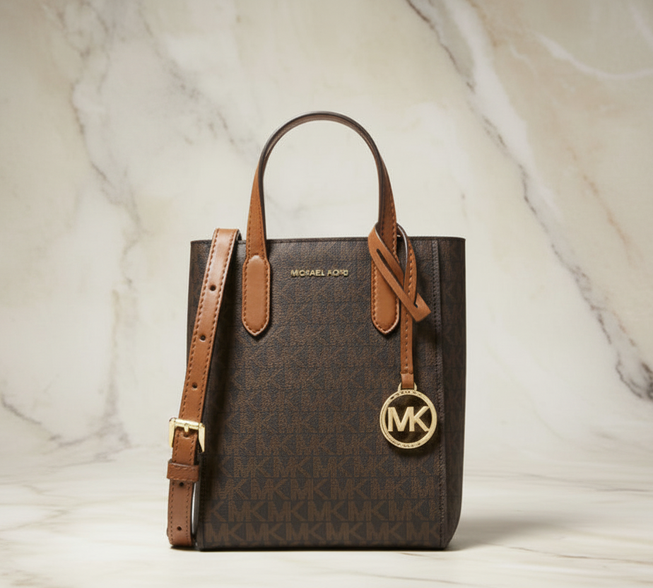 MICHAEL KORS SINCLAIR XS SIGNATURE LOGO CROSSBODY BAG - BROWN/ACORN ( RETAIL ITEM ) NO DUSTBAG/NO PAPERBAG