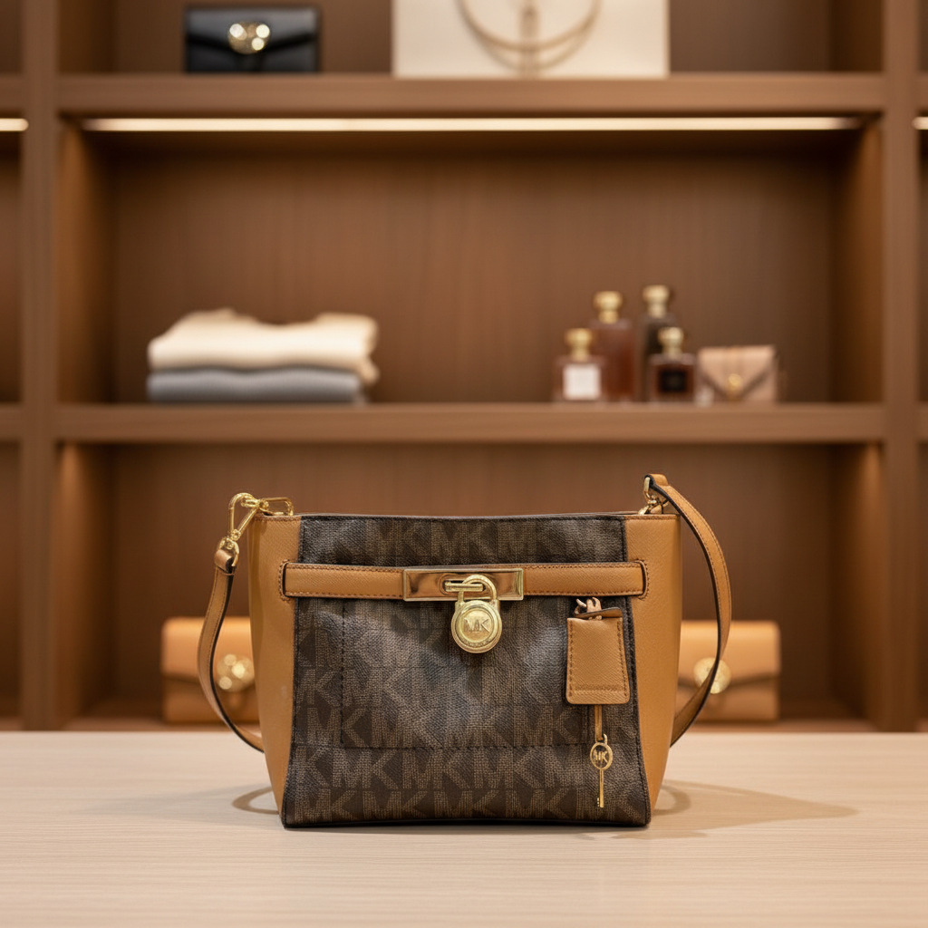 MICHAEL KORS TOP ZIP HAMILTON TRAVELLER MESSENGER BAG SMALL - SIG BROWN