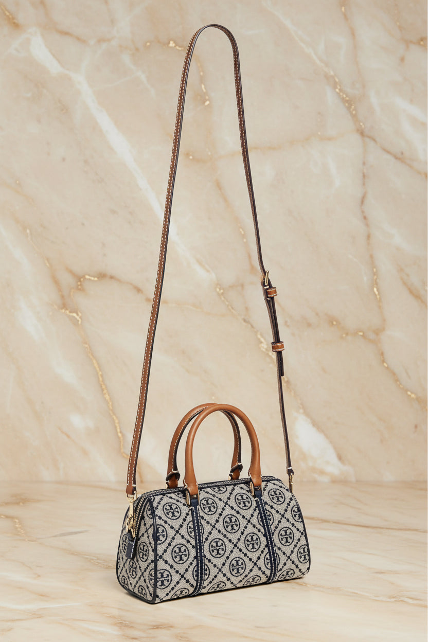 TORY BURCH PETITE BARREL/XBODY - T MONOGRAM NAVY BLUE