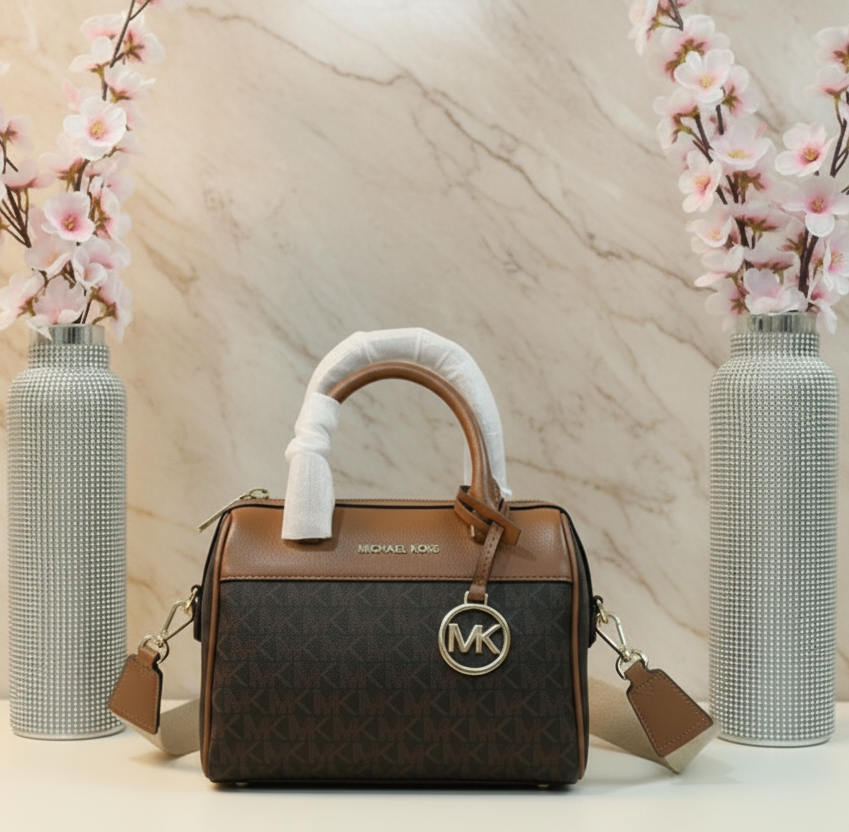 MICHAEL KORS XS TRAVEL DUFFLE CROSSBODY IN SIGNATURE BROWN