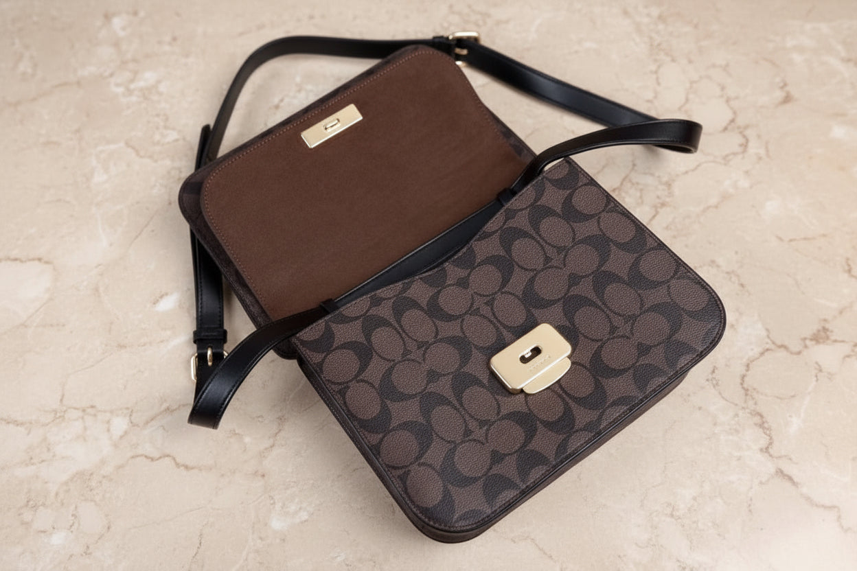 COACH BRYNN FLAP IN SIGNATURE CANVAS BROWN BLACK