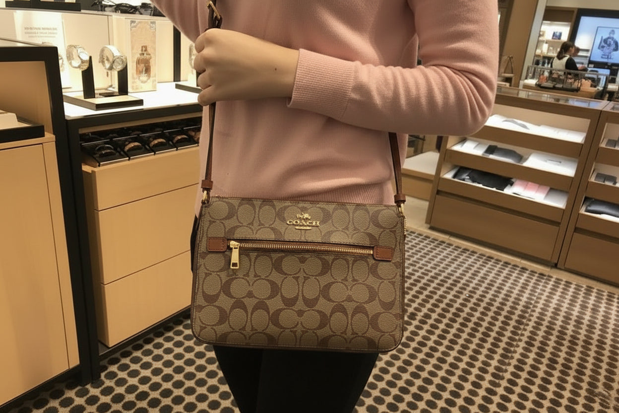 COACH GALLERY FILE CROSSBODY IN SIGNATURE CANVAS - KHAKI BROWN