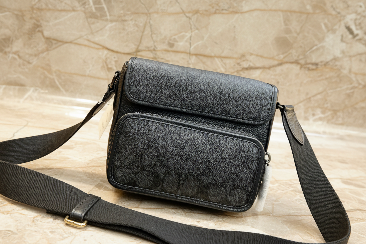 COACH SULLIVAN FLAP CROSSBODY - SIGNATURE CANVAS/CHARCOAL BLACK