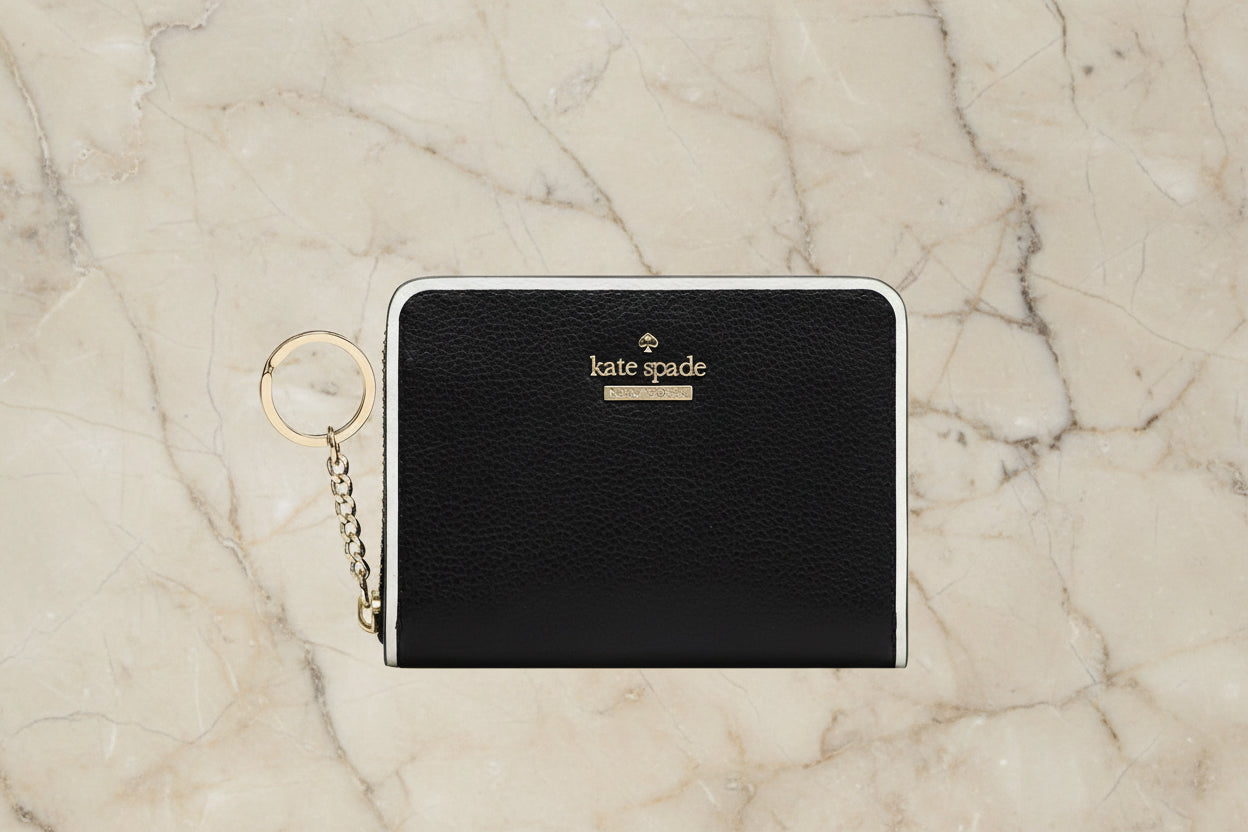 Kate Spade Wallet Black Pebbled & White Trim Key Chain Dani Patterson Drive