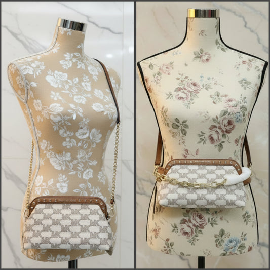 MICHAEL KORS JACQUARD LIVIA CLOUD SMALL CLUTCH/CROSSBODY