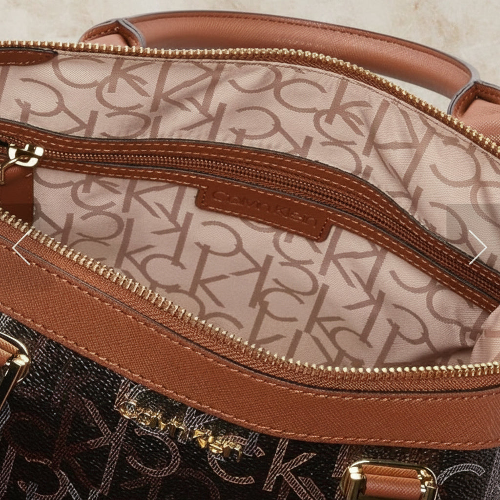 CALVIN KLEIN BUNDLE BAG & LONG WALLET JANAE SATCHEL CROSSBODY BAG IN SIGNATURE BROWN