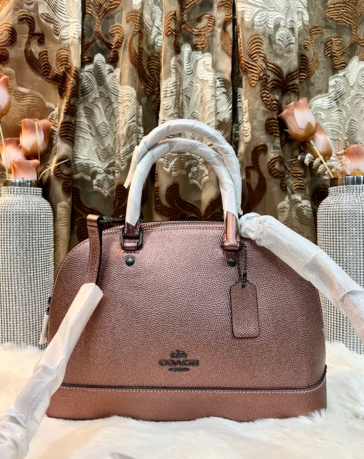 COACH MINI SIERRA SATCHEL - METALLIC DARK BLUSH