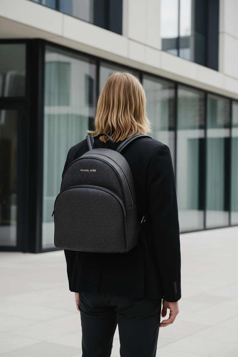 MICHAEL KORS ABBEY BACKPACK LARGE - SIGNATURE BLACK