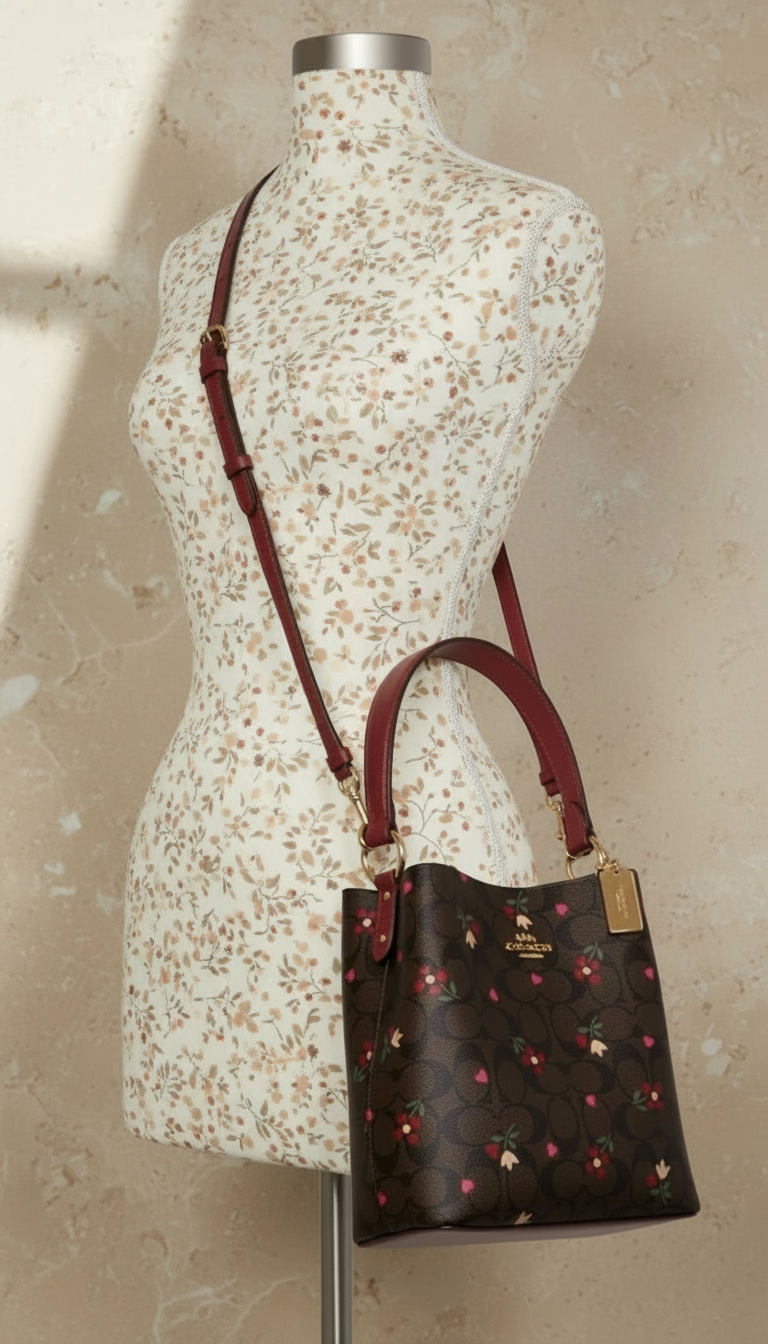 COACH SMALL TOWN BUCKET IN SIGNATURE CANVAS WITH HEART PETAL PRINT