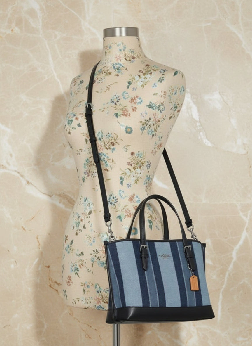 COACH MOLLIE TOTE 25 IN SIGNATURE JACQUARD WITH STRIPES - SILVER/MIDNIGHT MULTI