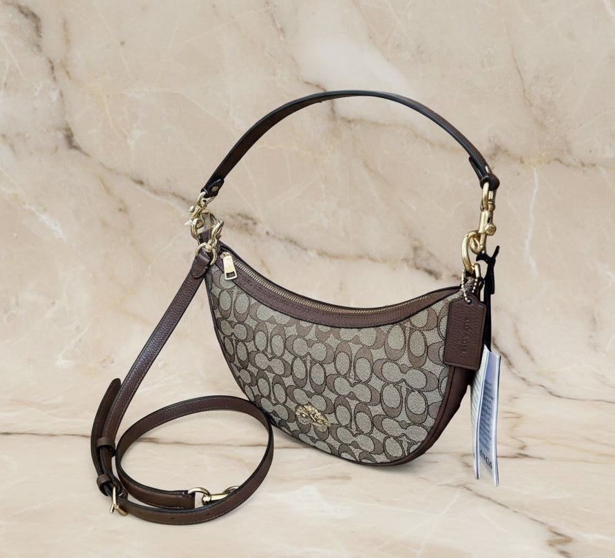 COACH ARIA SHOULDER BAG/CROSSBODY BAG IN SIGNATURE JACQUARD KHAKI