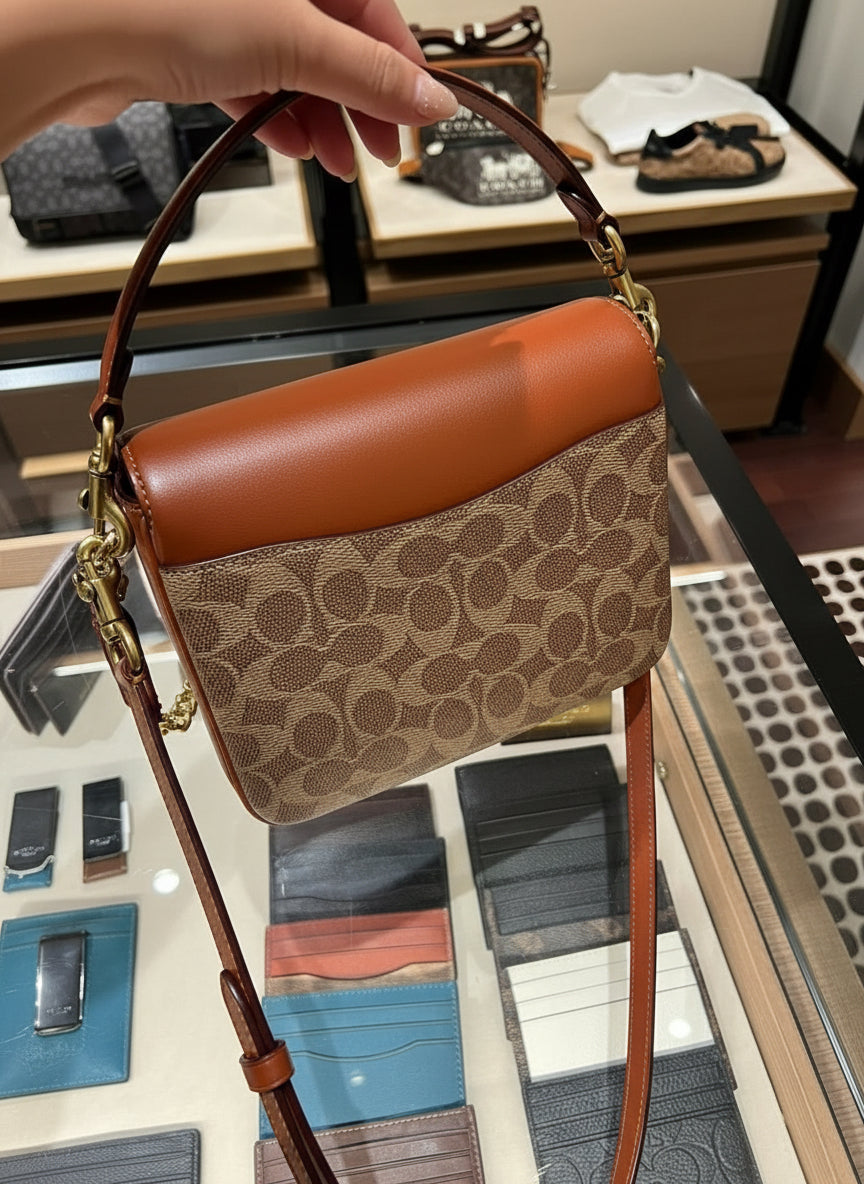 COACH CASSIE 19 3 in 1/ 3 STRAP IN SIGNATURE CANVAS - TAN RUST - MISSING PRICE TAG
