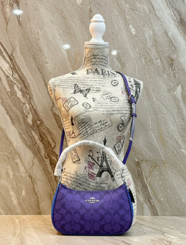 COACH TERI SHOULDER BAG/CROSSBODY BAG - IN SIGNATURE CANVAS PURPLE BLOCKED COLOR
