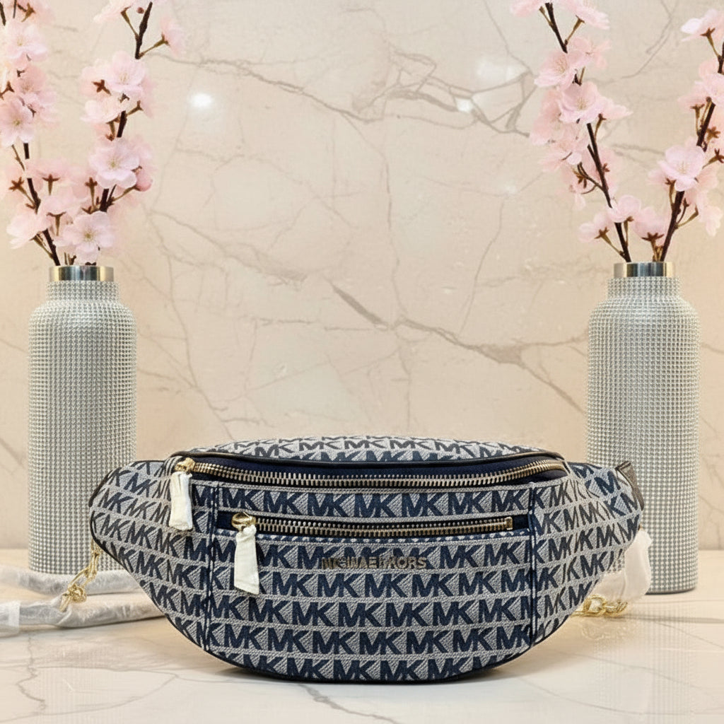 MICHAEL KORS MOTT JACQUARD SIGNATURE WAISTPACK/BELTBAG - NAVY BLUE