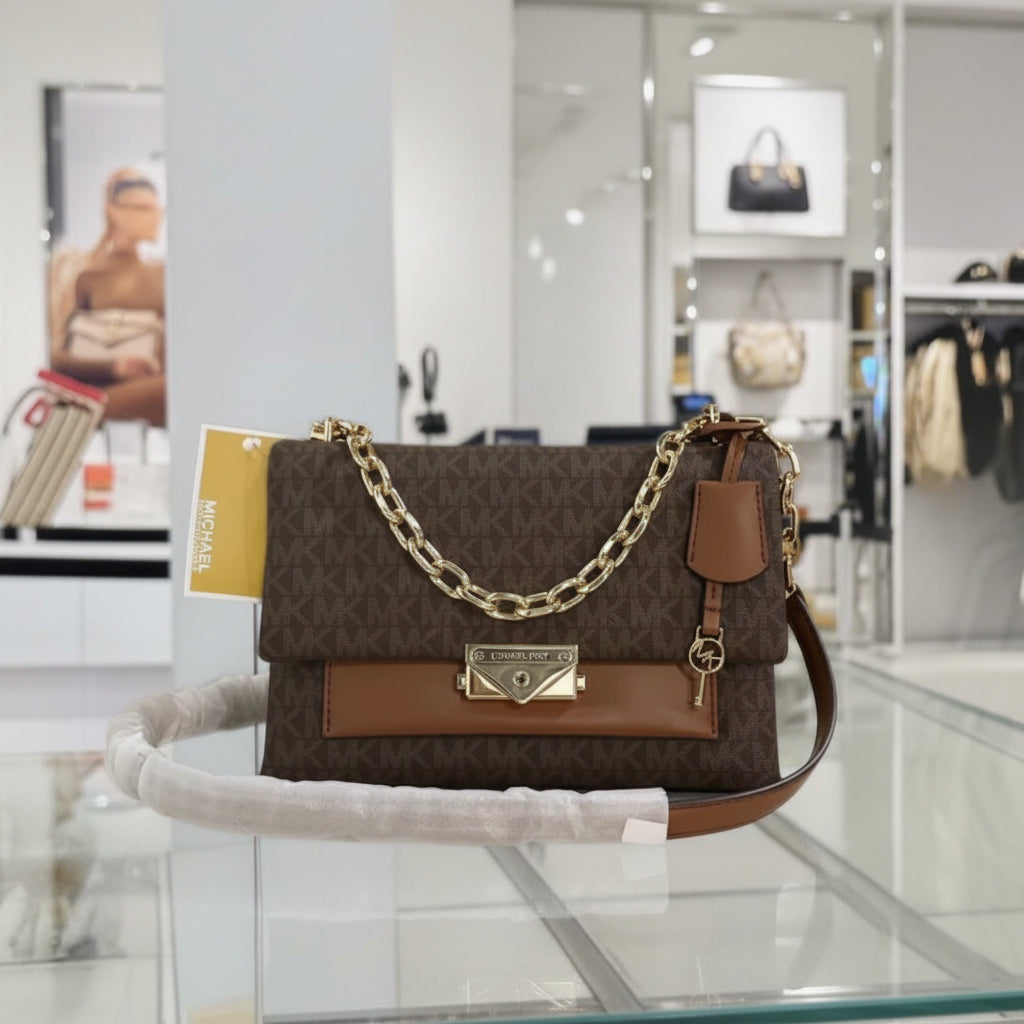 MICHAEL KORS CECE MEDIUM FLAP MONO BROWN