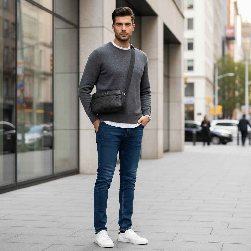 حقيبة كروس بودي من كوتش غراهام - قماش مطلي مميز/أسود فحمي