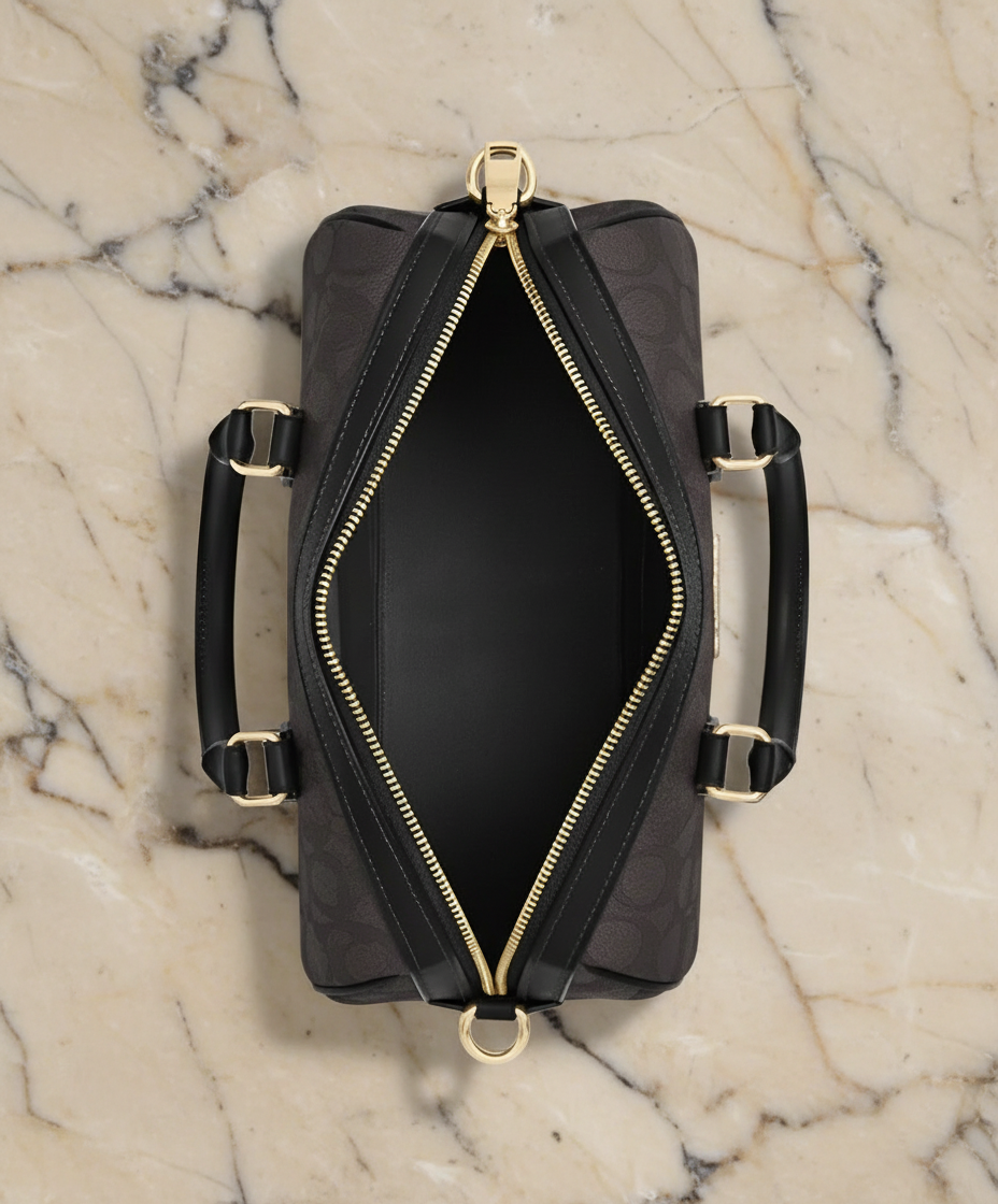 حقيبة كوتش متوسطة الحجم طويلة من قماش الروان - لون الجوز الأسود