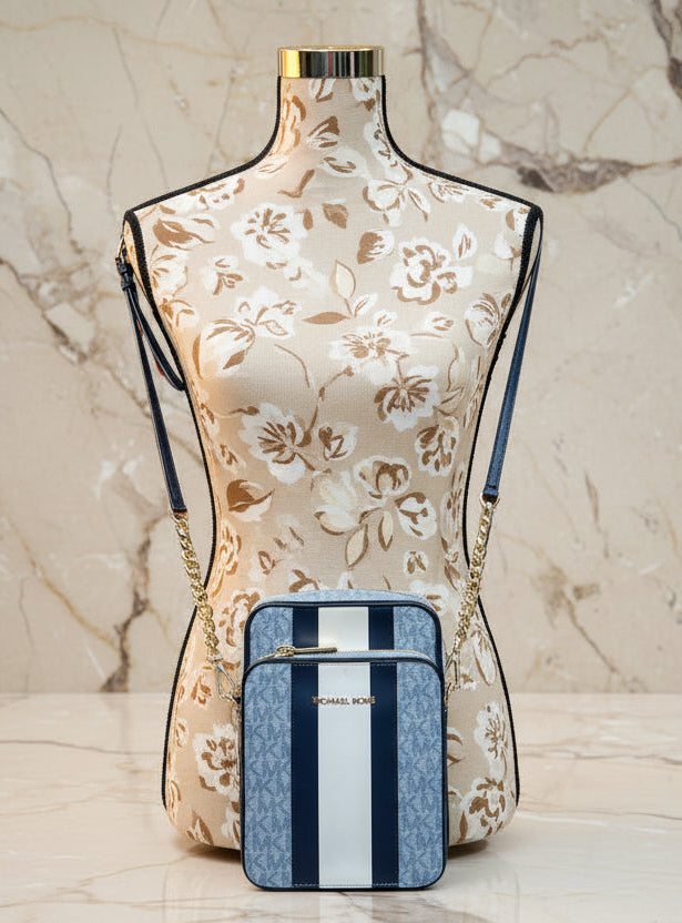 MICHAEL KORS - BELOW SRP WITH FLAWS IN FRONT - SLIGHT MARK LIKE PEN - JET SET TRAVEL LOGO STRIPE CROSSBODY BAG