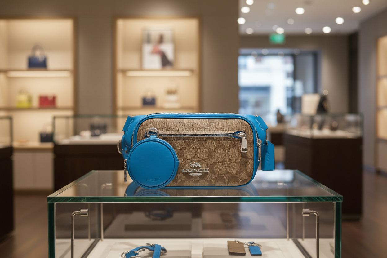 COACH ELIAS BELTBAG/ CHEST BAG/BODY BAG IN COLORBLOCK SIGNATURE CANVAS - KHAKI/RACER BLUE