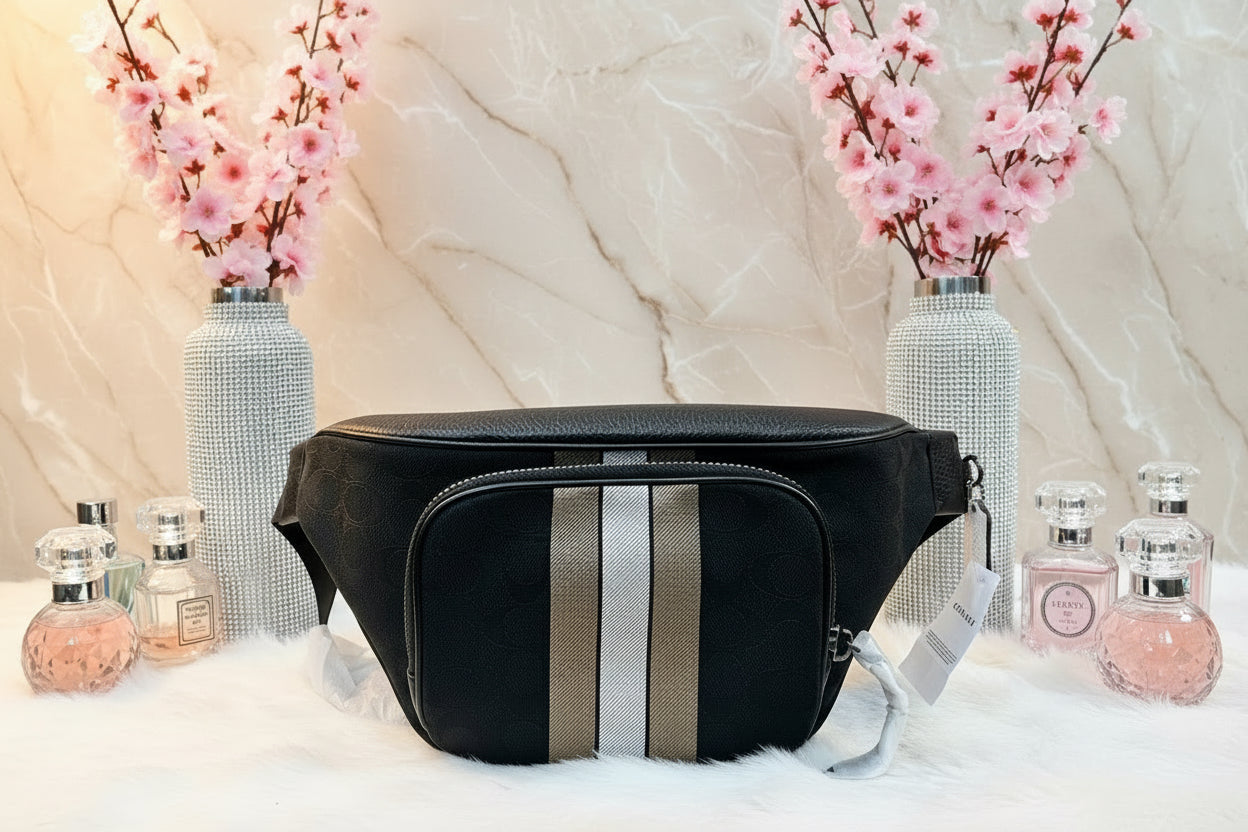 حقيبة خصر/حقيبة جسم من قماش الجاكار من كوتش تومسون مع خطوط رياضية