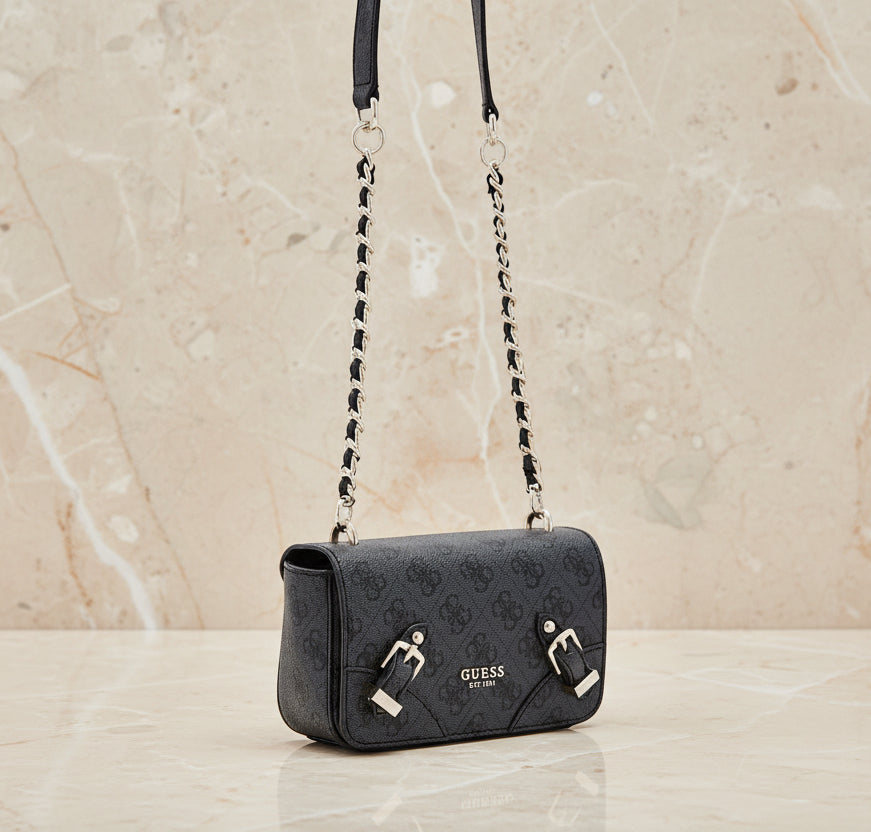 GUESS DIDI MONO CROSSBODY CHAIN - CHARCOAL BLACK