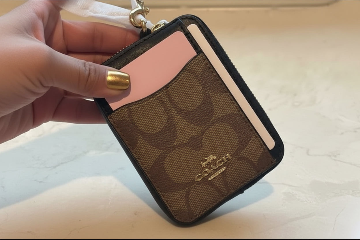COACH ZIP CARD CASE WITH CHAIN