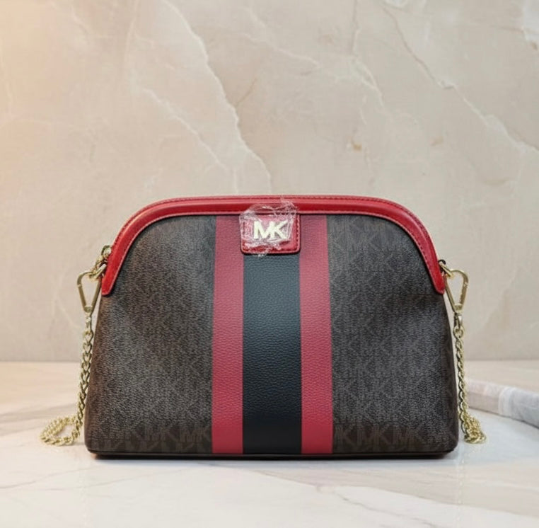 MICHAEL KORS DOME LOGO CENTER STRIPE CHAIN CROSSBODY