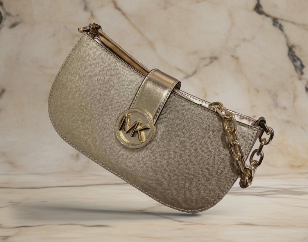 MICHAEL KORS CARMEN POUCHETTE SHOULDER BAG ONLY - PALE GOLD