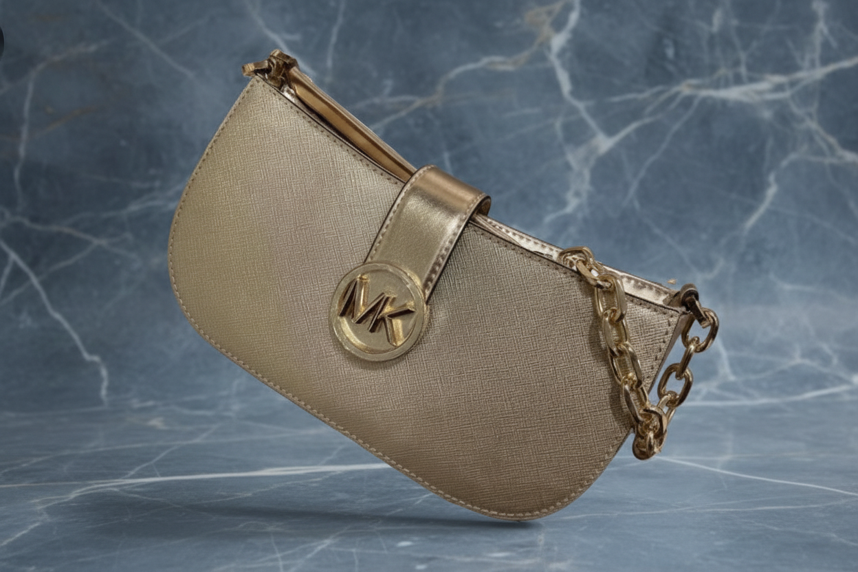 MICHAEL KORS CARMEN POUCHETTE SHOULDER BAG ONLY - PALE GOLD