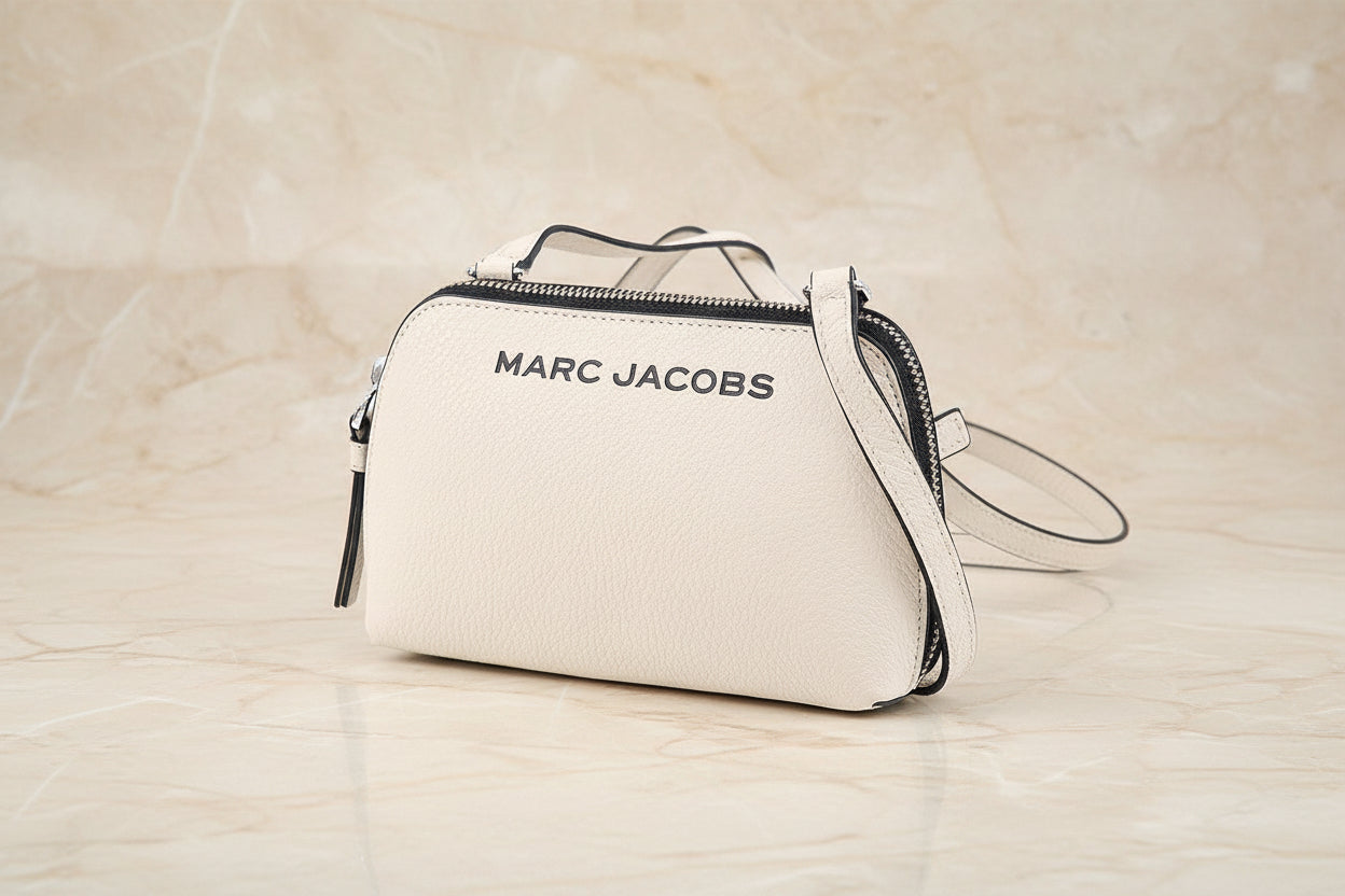MARC JACOBS GRIND WHITE COTTON PEBBLE LEATHER MINI CROSSBODY/POUCH