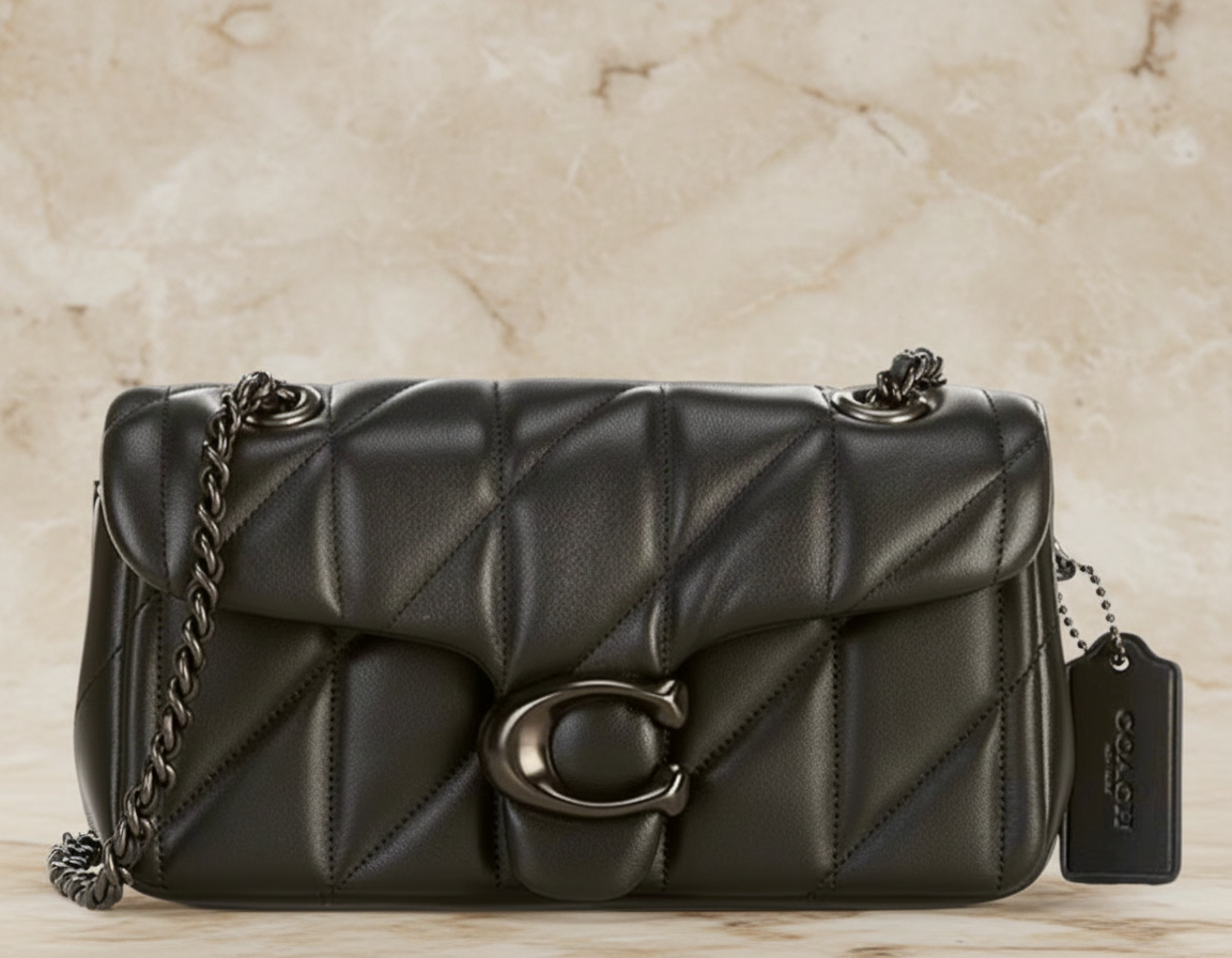 حقيبة كوتش مبطنة بنقشة تابي 20 - جلد نابا - أسود