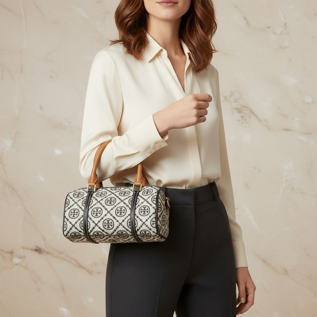 TORY BURCH PETITE BARREL/XBODY - T MONOGRAM NAVY BLUE