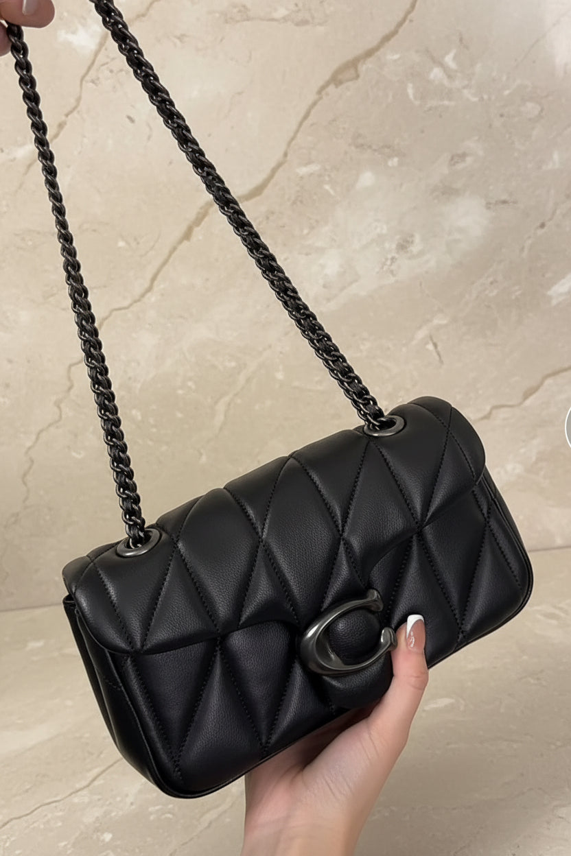 حقيبة كوتش مبطنة بنقشة تابي 20 - جلد نابا - أسود